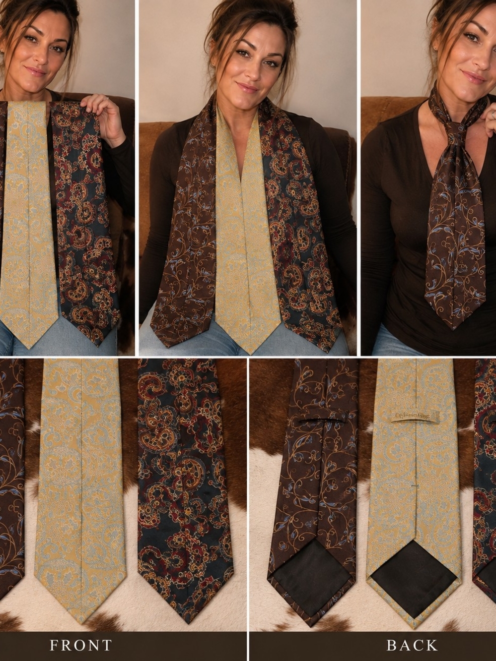 Reversible Brown and Gold Paisley Men’s Scarf Tie